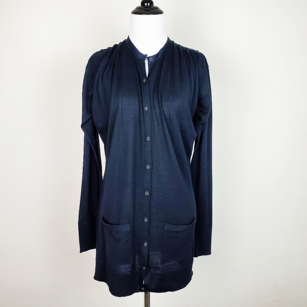 SOH Cardigan Sweater Pleated Keyhole Back Black Minimalist Boho Neutral